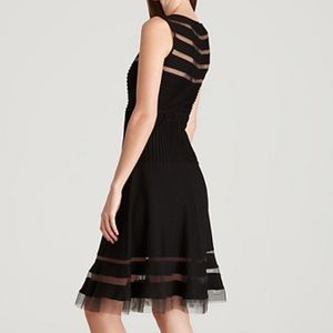 Tadashi Shoji Black Sleeveless Mesh Stripe Dress